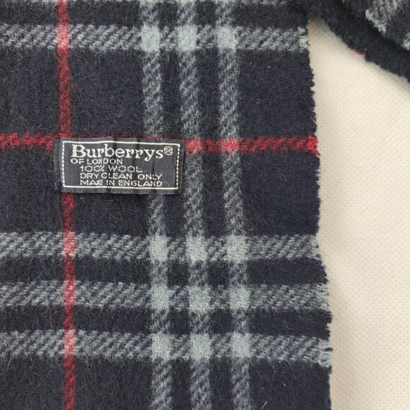 BURBERRY London Vintage Classic Nova Check Knit 100% WOOL Navy Blue SCARF - Picture 3 of 7